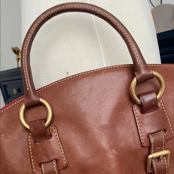 Dooney & Bourke Dark Brown Leather Florentine Satchel with Tassel Accent - Picture 4 of 9